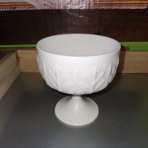 Vintage FTD Milk Glass Compote With Raised Leaf Design Vase/ Candy Dish